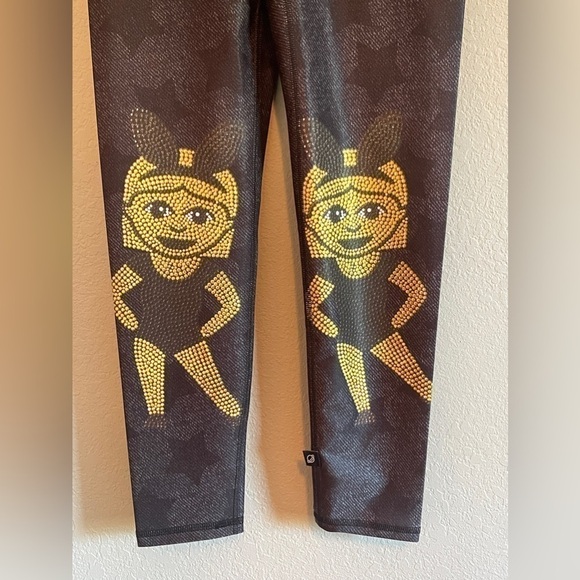 Terez Black Crystal EmojiCindy/Mindy Performance Leggings Black Gold Medium NWT - Picture 5 of 11